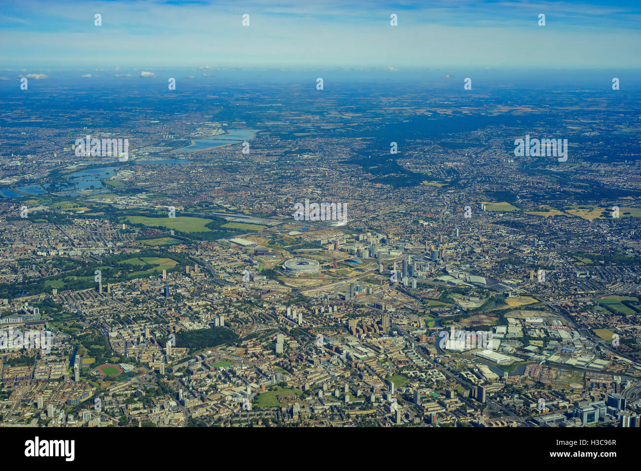 Aerial view of Beckton, Creekmouth, Royal Arsenal, Thamesmead West, Polthorne Estate, Plumstead of United Kingdom Stock Photo