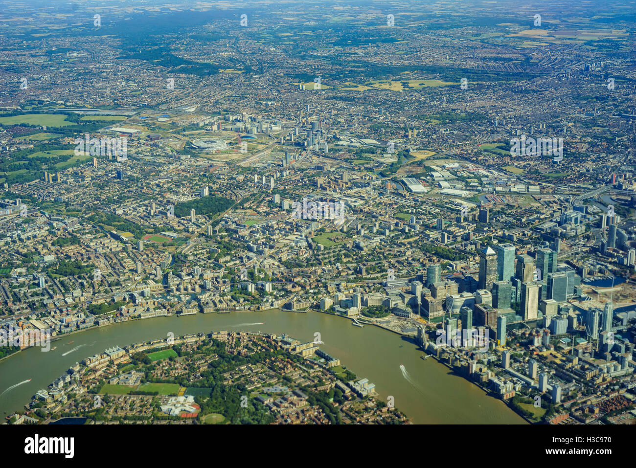 Aerial view of Beckton, Creekmouth, Royal Arsenal, Thamesmead West, Polthorne Estate, Plumstead of United Kingdom Stock Photo