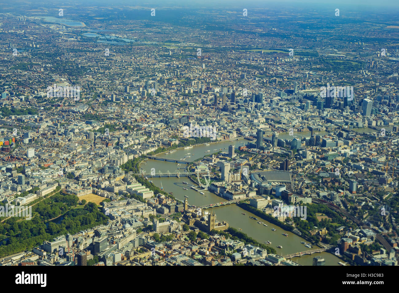 Aerial view of St James's Park, Westminster, Lambeth, Waterloo, Covent Garden, Holborn, Temple of London, United Kingdom Stock Photo