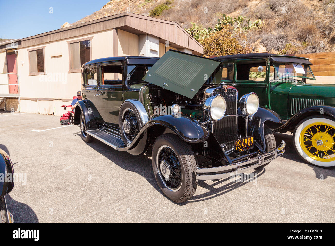 Laguna Beach, CA, USA - October 2, 2016: Green and black 1931 Nash 887 Sedan owned by Gary Marchetti and displayed at the Rotary Stock Photo
