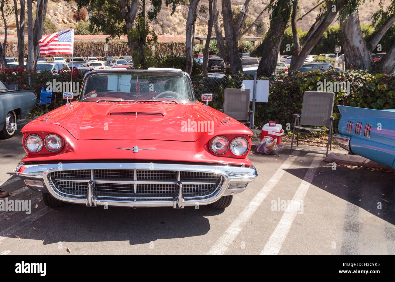 Laguna Beach, CA, USA - October 2, 2016: Red 1963 Ford Thunderbird displayed at the Rotary Club of Laguna Beach 2016 Classic Car Stock Photo