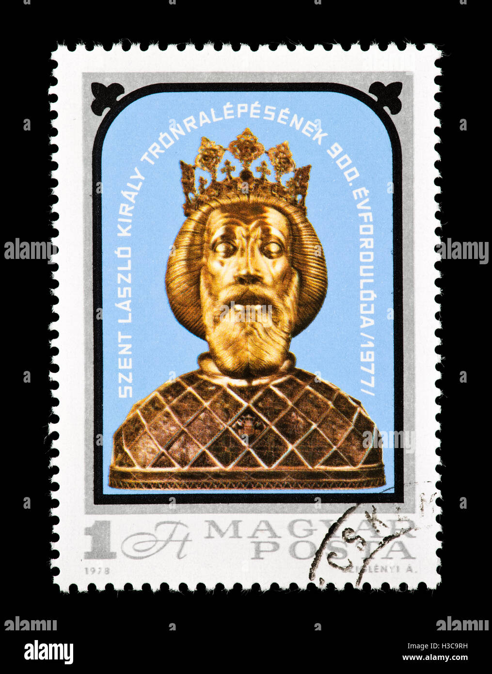Postage stamp from Hungary showing St. Ladislas I Reliquary, Gyor Cathedral, 900th anniversary of accession to throne of Hungary Stock Photo
