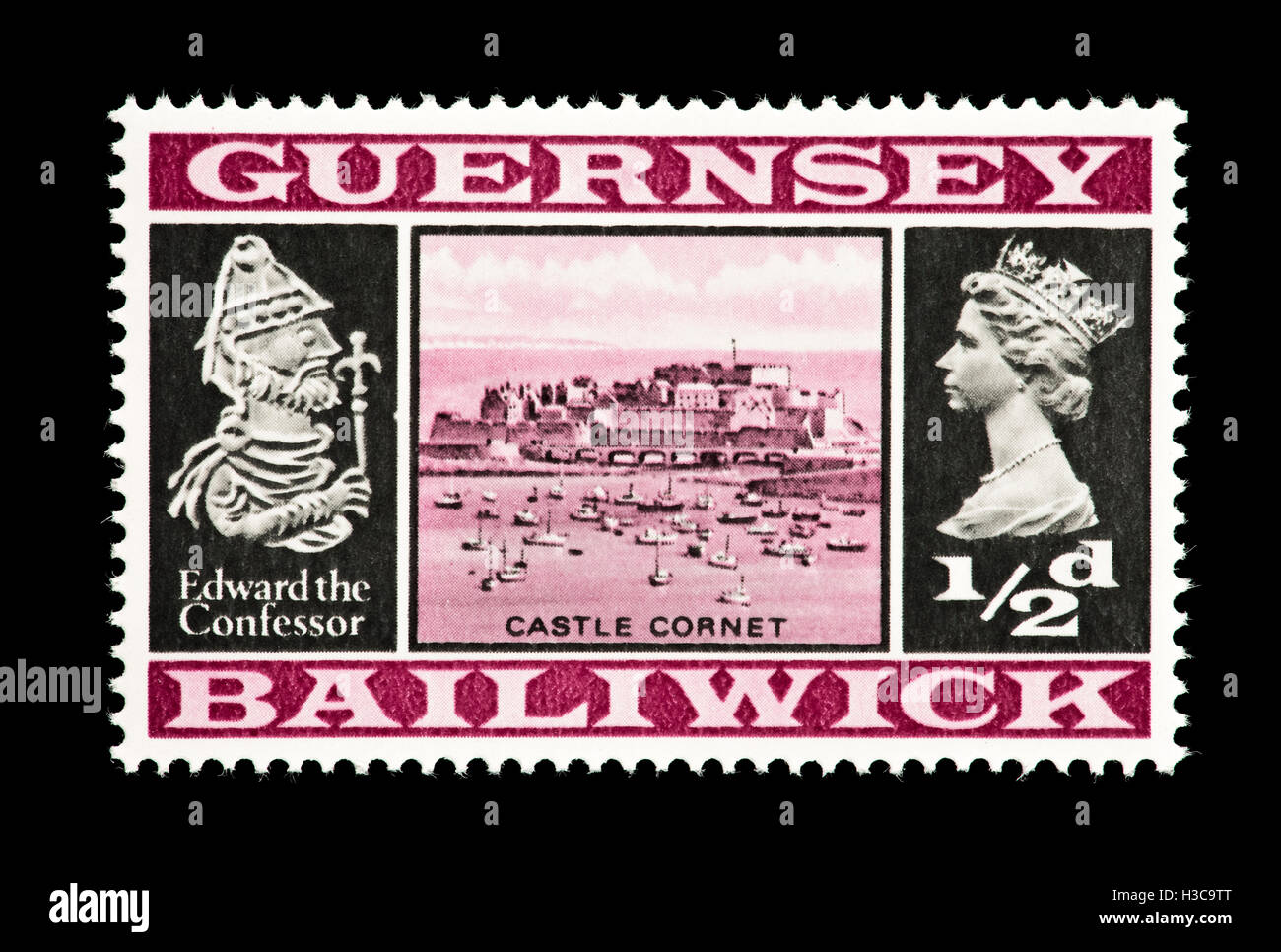 Postage stamp from Guernsey depicting Castle Queen Elizabeth II