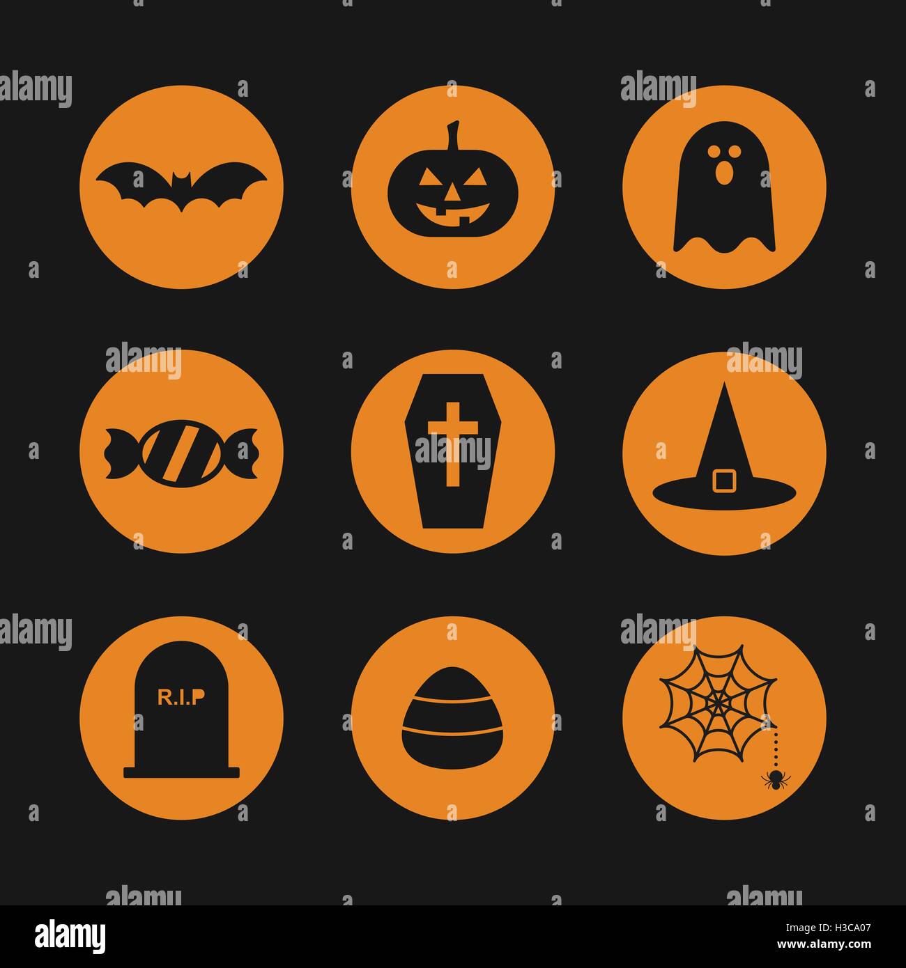 Halloween black icon set isolated flat design vector illustration Stock ...