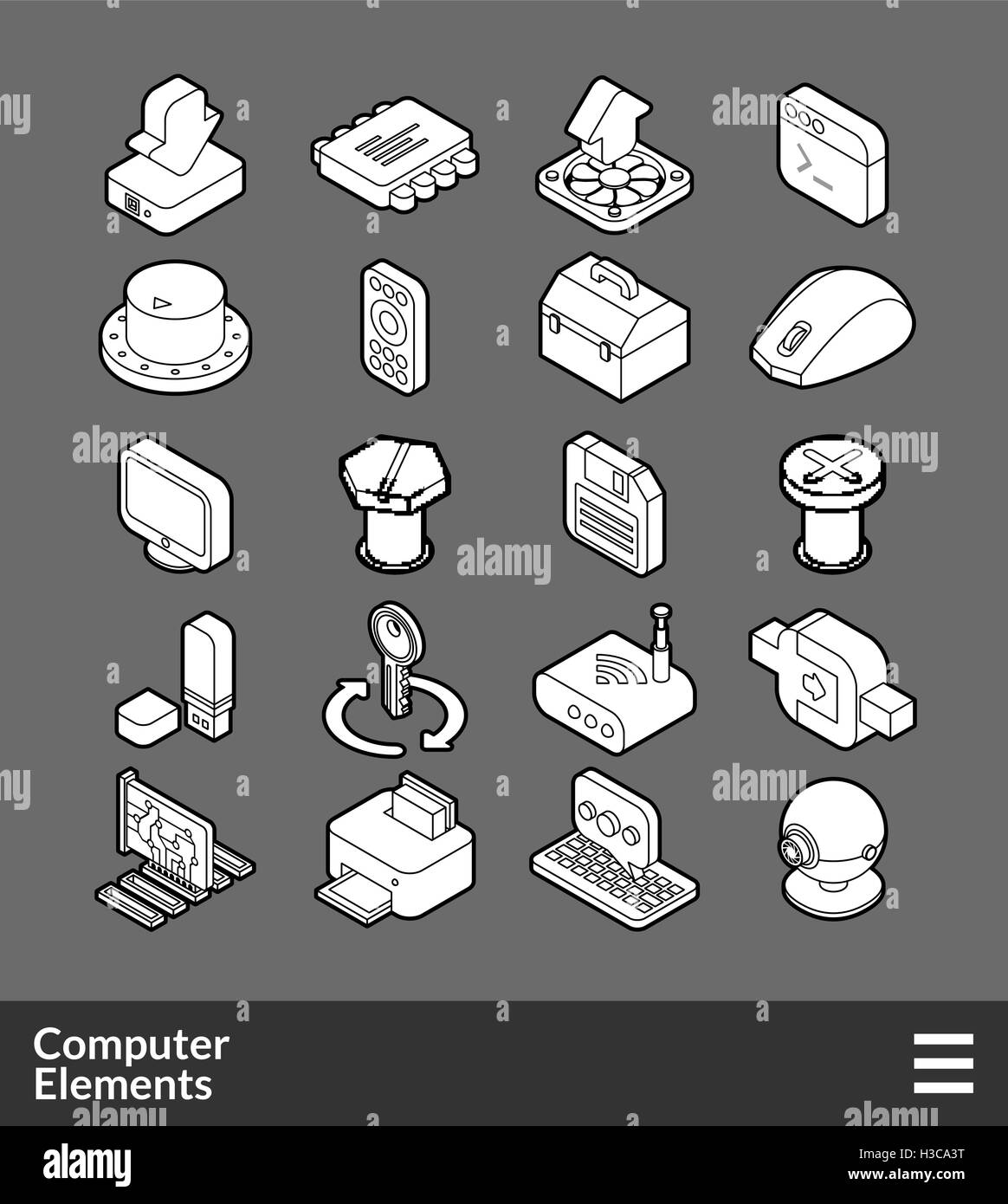 Isometric outline icons set Stock Vector