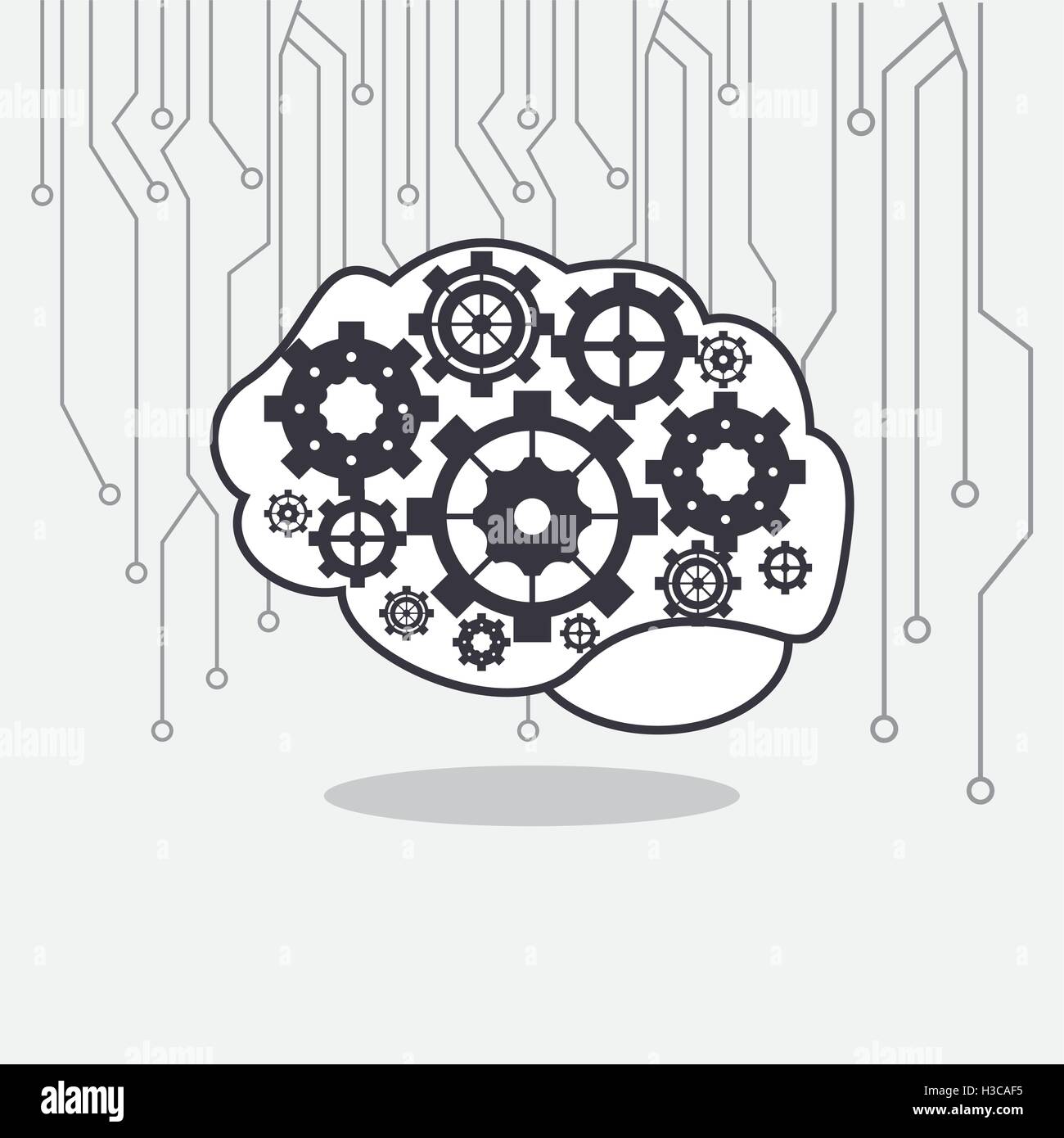 human brain with gears inside and circuit icon image Stock Vector Image ...