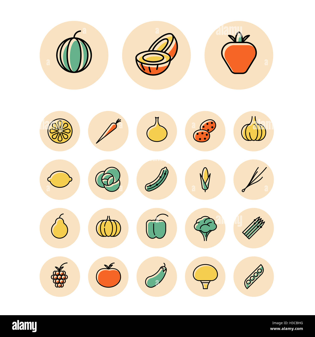 Thin line icons for fruits and vegetables Stock Photo - Alamy