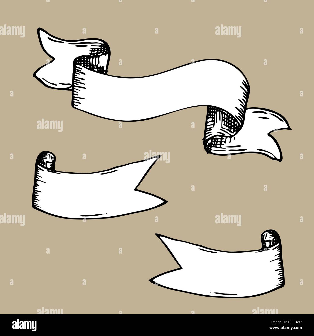 Vintage ribbon banners, hand drawn set. Menu background Stock Vector ...