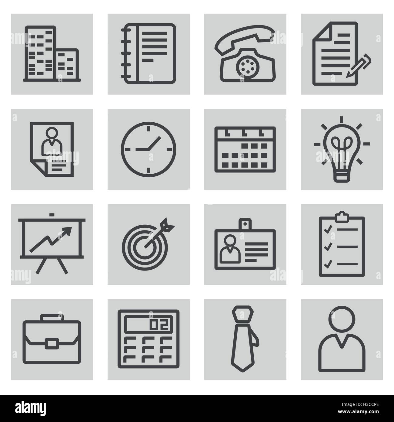 Vector black line business icons set on grey background Stock Vector ...