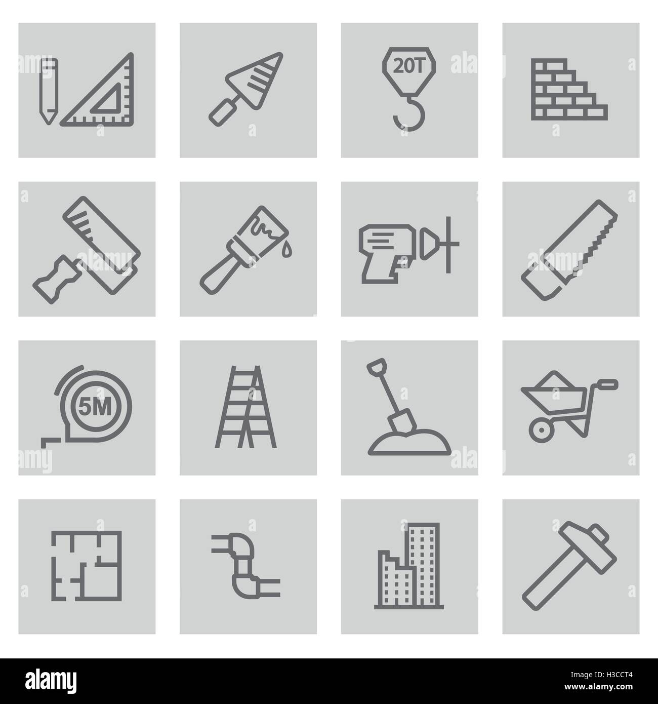 Vector black line construction icons set on grey background Stock ...
