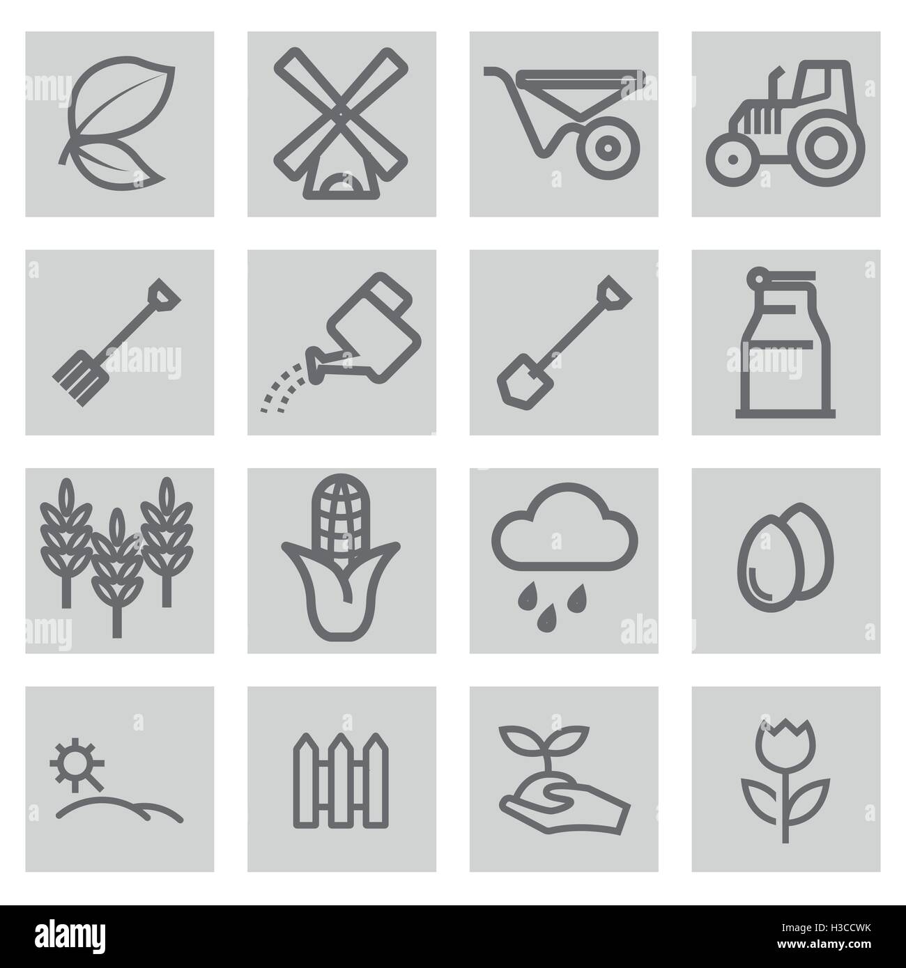 Vector black line farming icons set on grey background Stock Vector ...