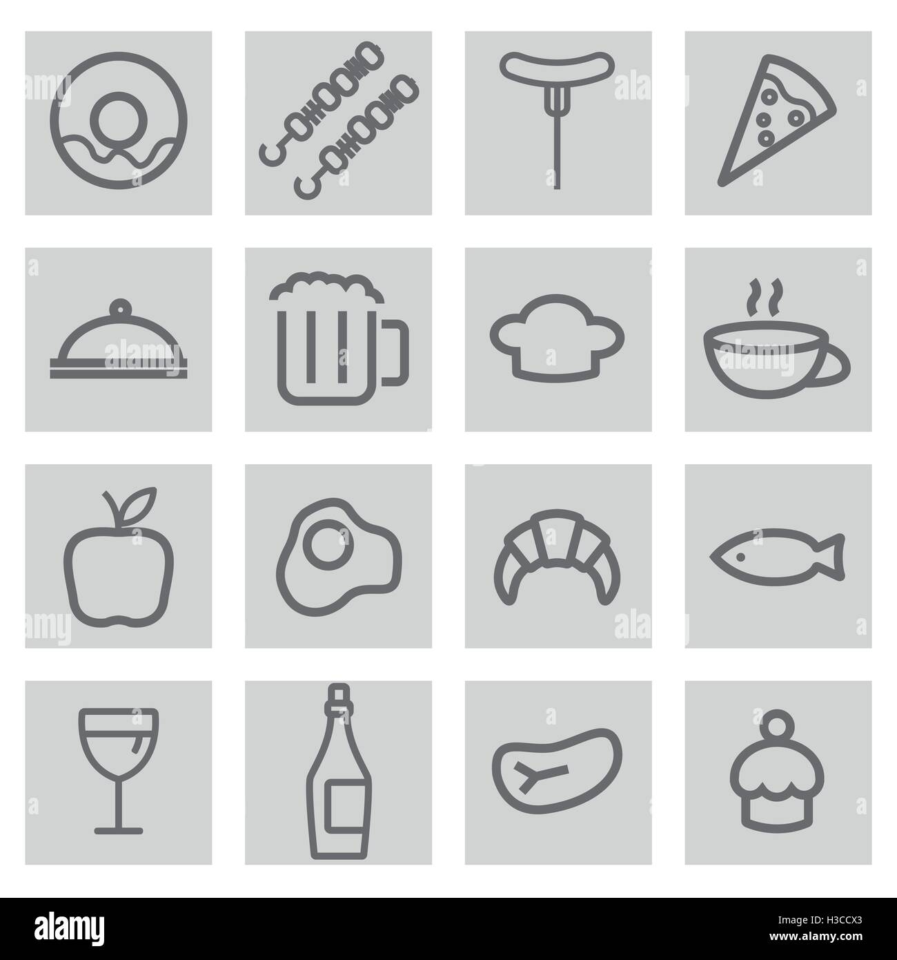 Vector black line food icons set on grey background Stock Vector Image
