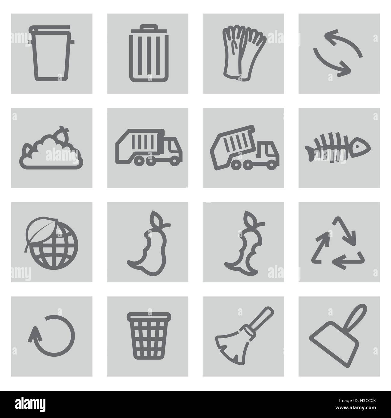 Vector black line garbage icons set on grey background Stock Vector ...