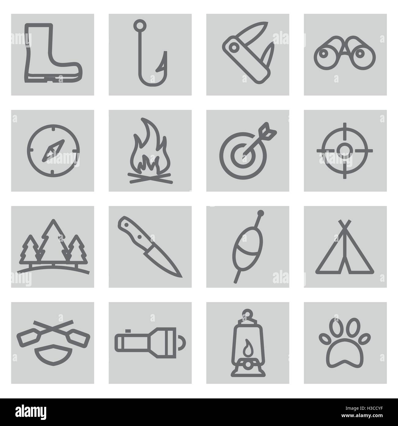 Vector black line hunting icons set on grey background Stock Vector ...