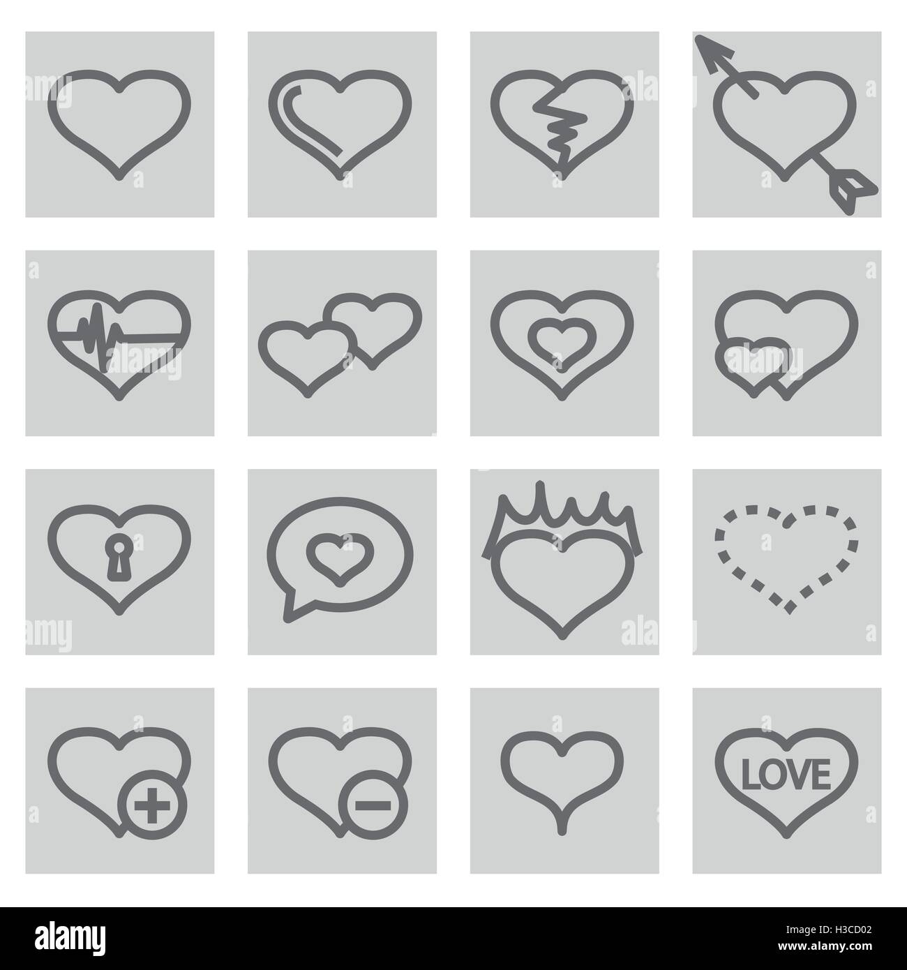 Vector black line love icons set on grey background Stock Vector Image ...