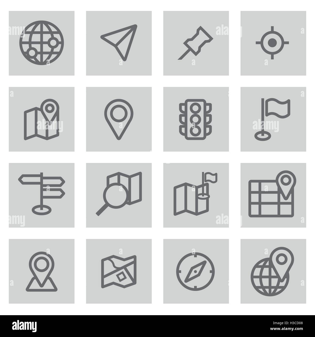 Vector black line map icons set on grey background Stock Vector Image ...