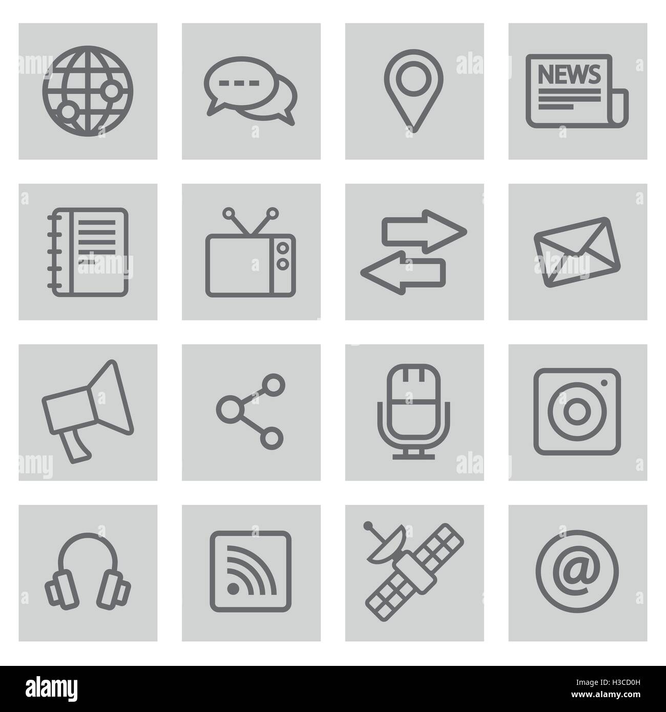 Vector black line media icons set on grey background Stock Vector Image ...