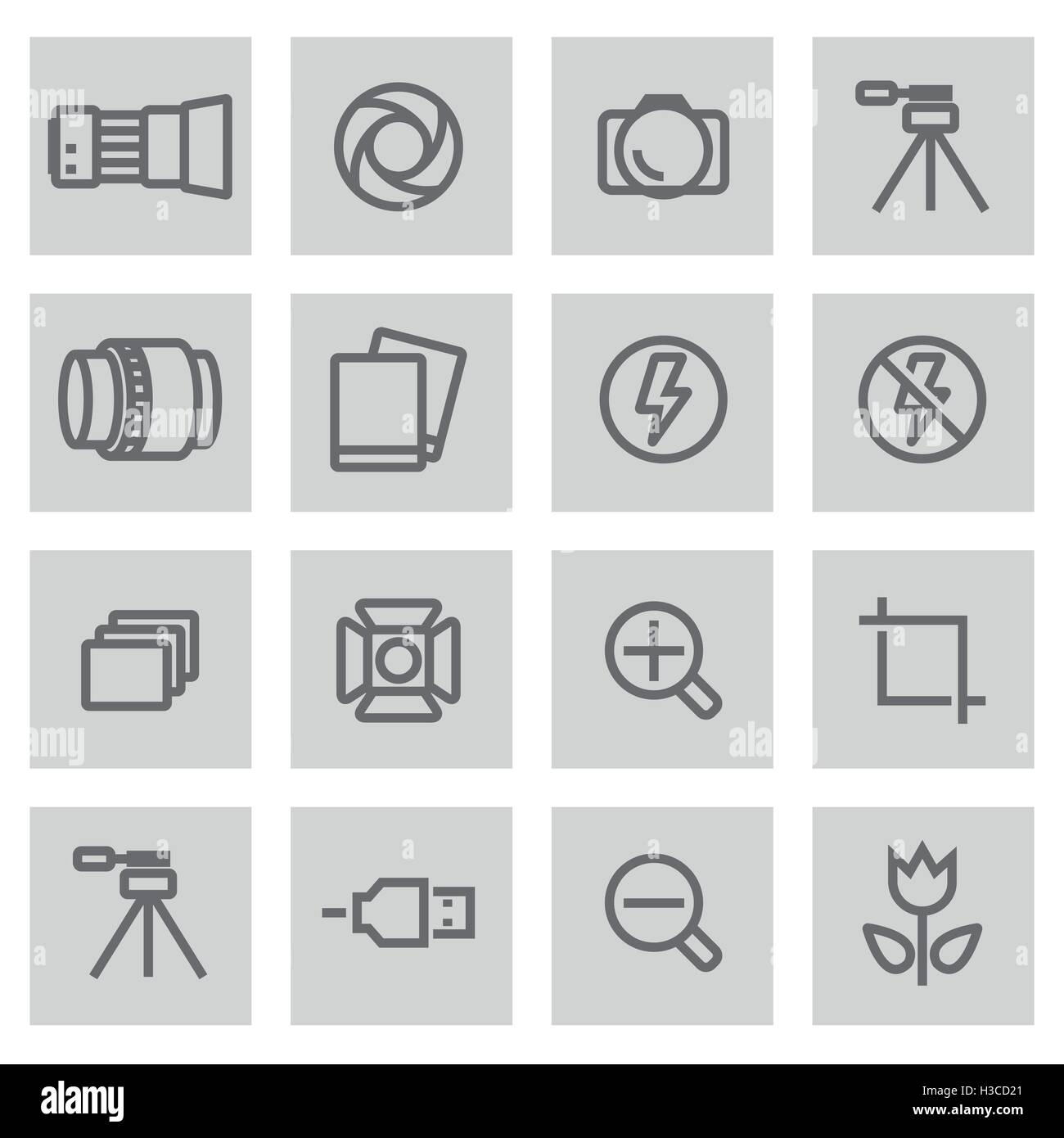 Vector black line photo icons set on grey background Stock Vector Image ...