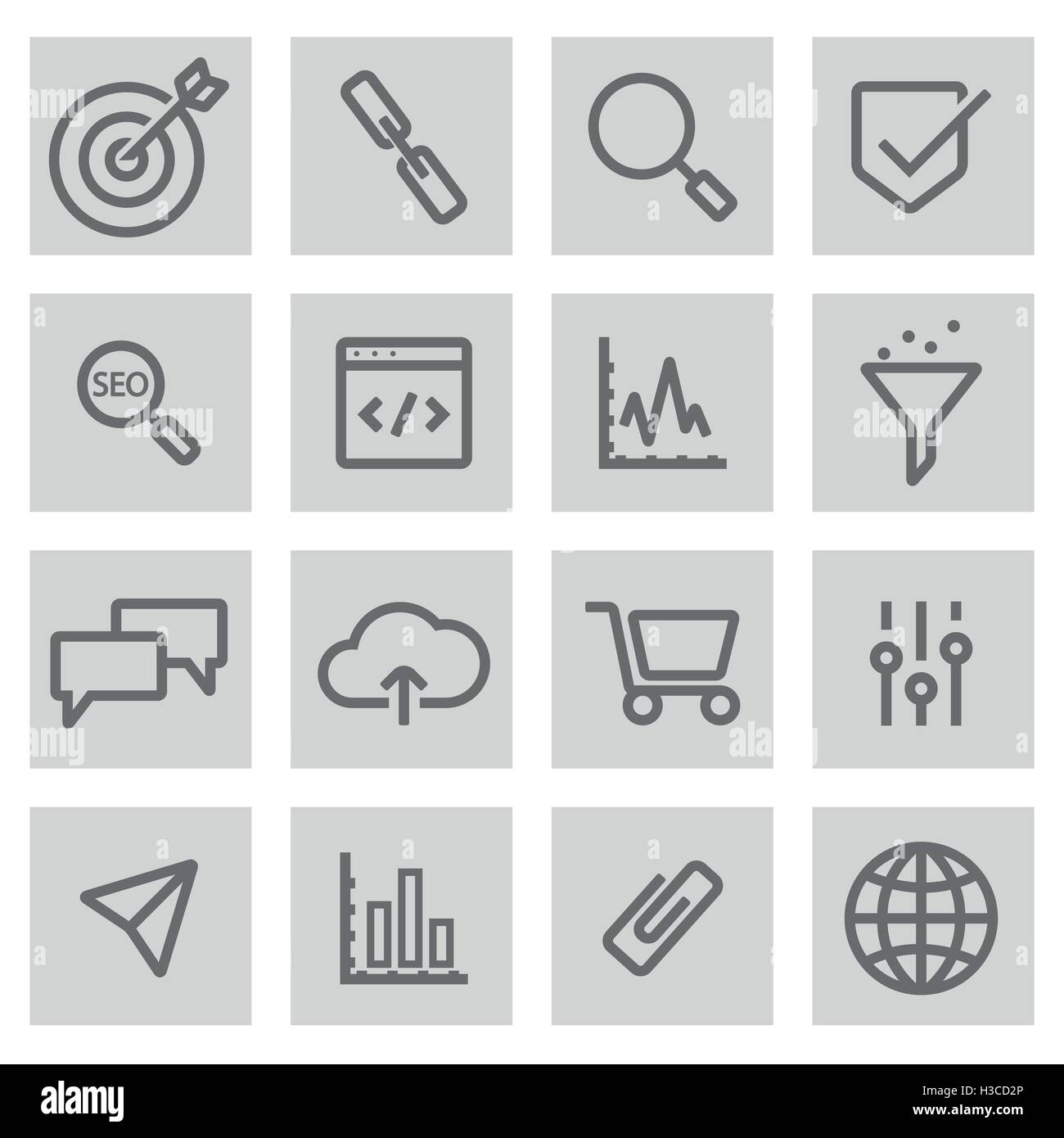 Vector black line seo icons set on grey background Stock Vector Image ...