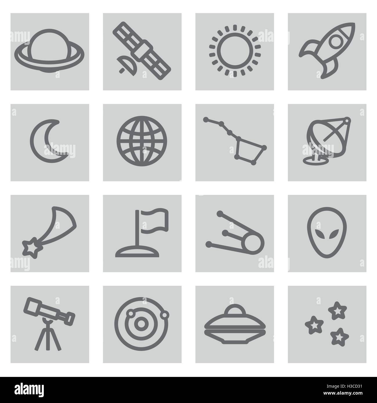 Vector black line space icons set on grey background Stock Vector Image ...