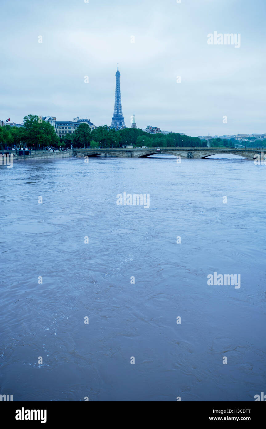 France, Paris, Eiffel Tower viewed from the Seine River Stock Photo