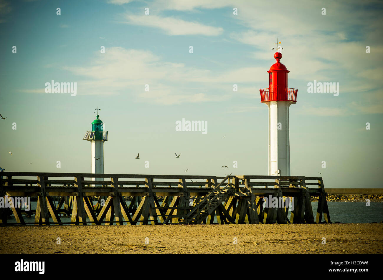 Lighthouses at Trouville-sur-Mer, Normandy, France Stock Photo