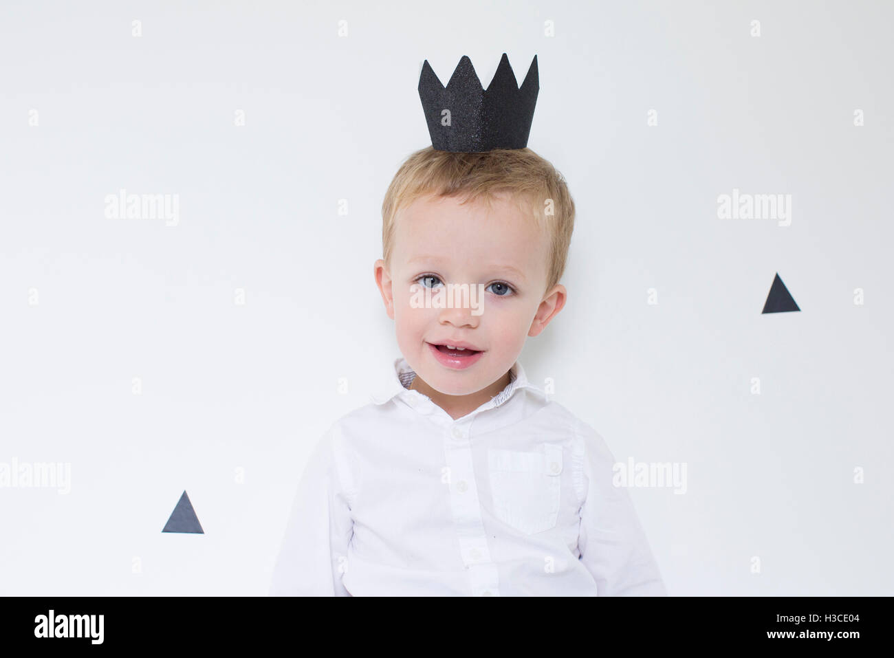 Little boy wearing paper crown, portrait Stock Photo