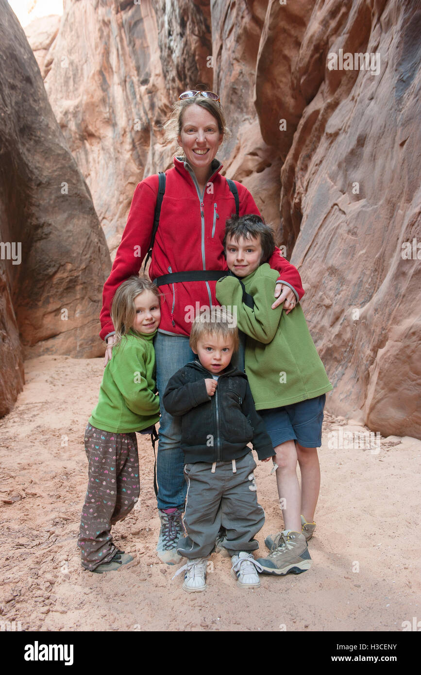 Mother and children hiking together, portrait Stock Photo