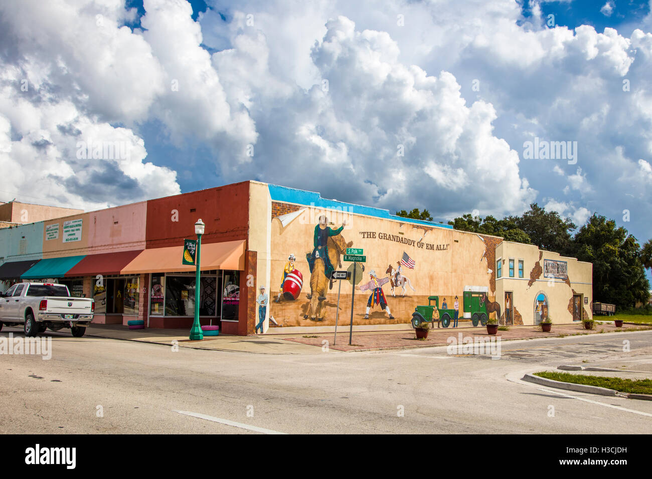 Rodeo wall mural painting on side of building in Arcadia Florida Stock Photo