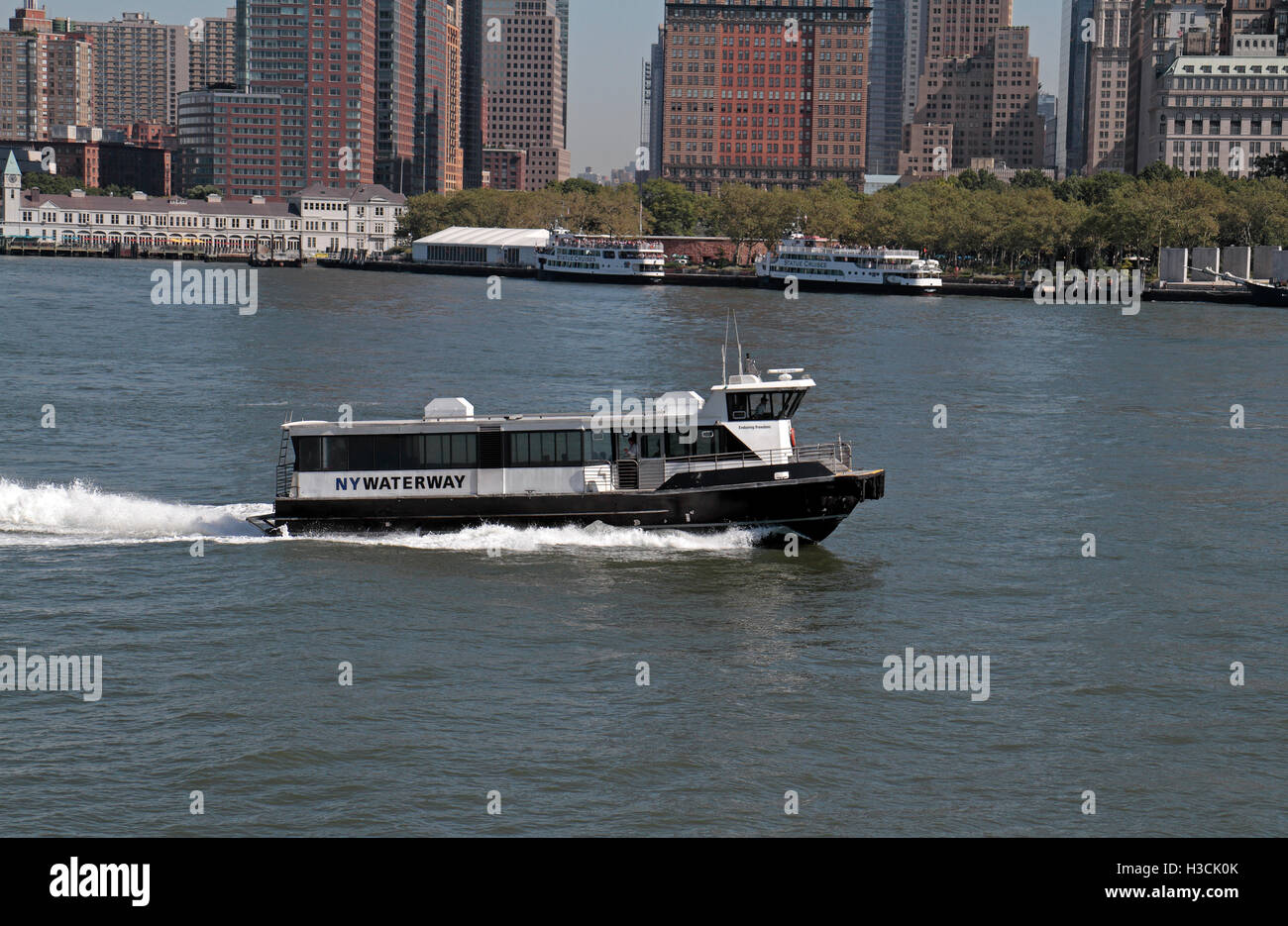 A NY Waterway cruise boat in Upper New York Bay, Manhattan, New York, United States. Stock Photo