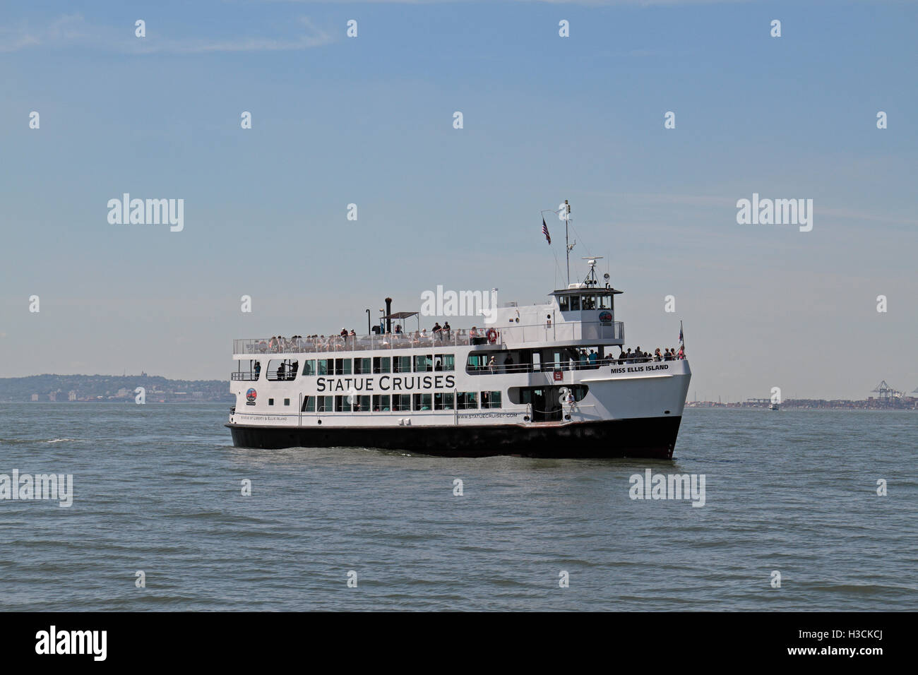 A Statue of Liberty ferry in Upper New York Bay, Manhattan, New York, United States. Stock Photo