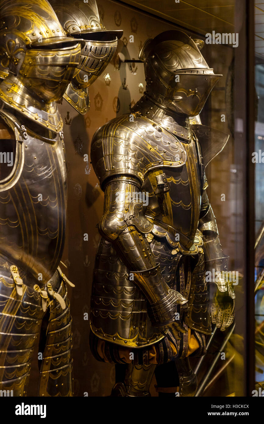 Suits Of Armour On Display At The Tower Of London, London, England