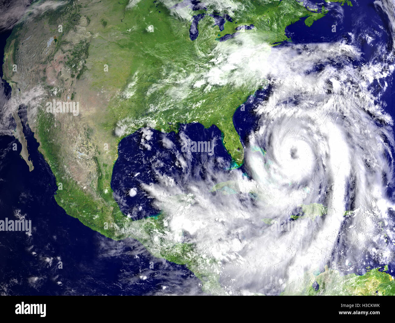 Huge hurricane Matthew in Atlantic near Florida. 3D illustration