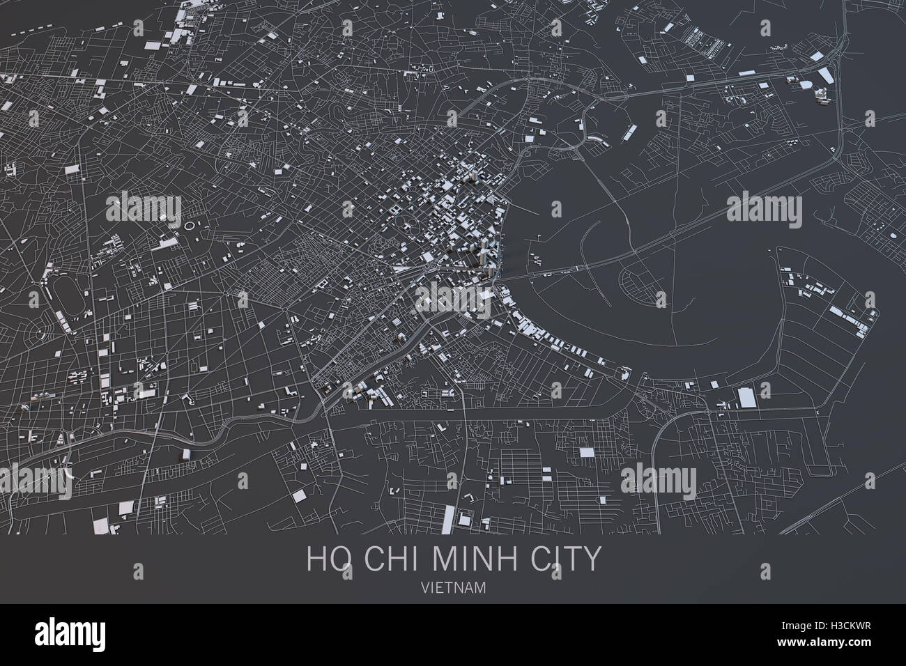Map of Ho Chi Minh City, satellite view, city, Vietnam. 3d rendering Stock Photo