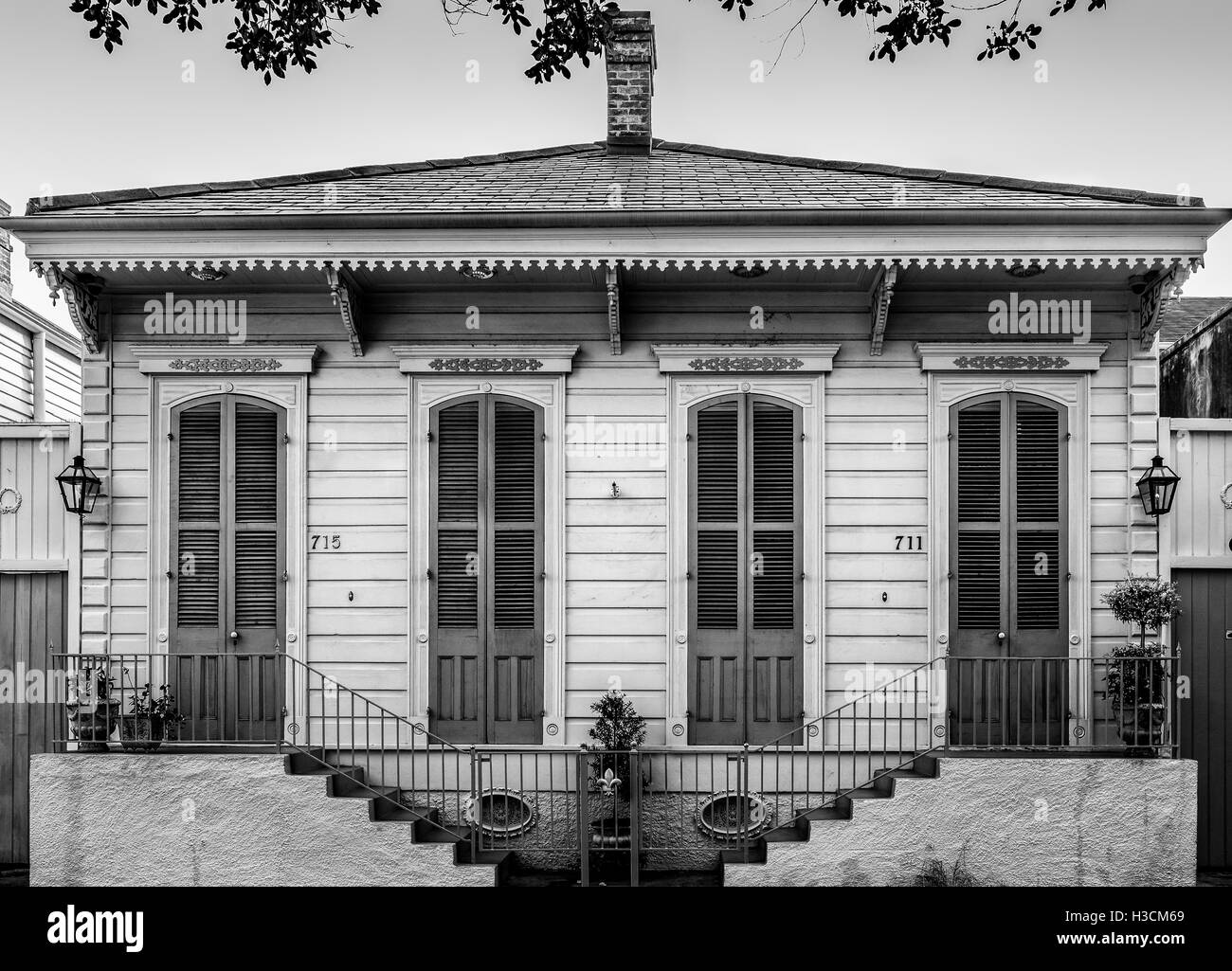 Sample of a New Orleans Shotgun House in the French Quarter Stock Photo