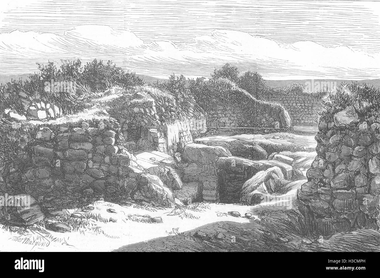 MORBIHAN A Buried city-Excavations at Carnac, Brittany 1875. The Graphic Stock Photo