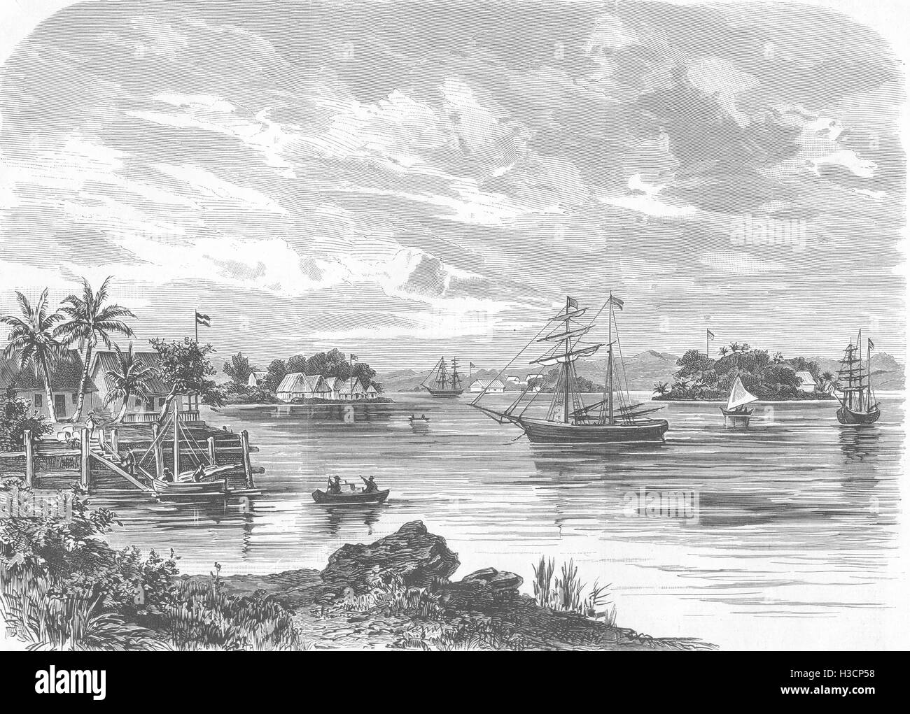 CAROLINE ISLANDS Bilder Don den Carolinen Inseln Port of Tomil, Yap 1888. The Illustrated London News Stock Photo