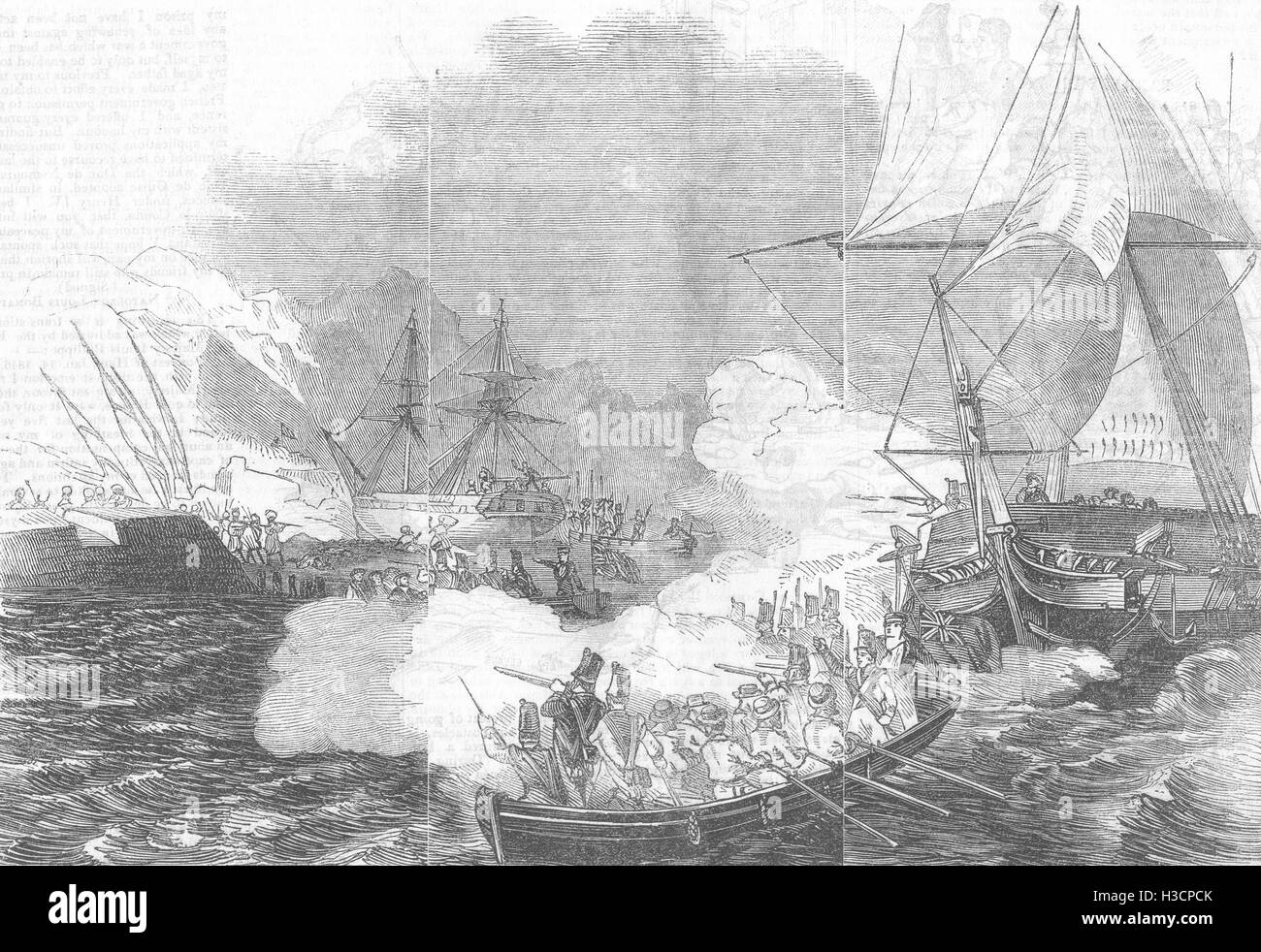 MOROCCO Attack upon Barbary Pirates by the English ship of war, Fantome 1846. The Illustrated London News Stock Photo