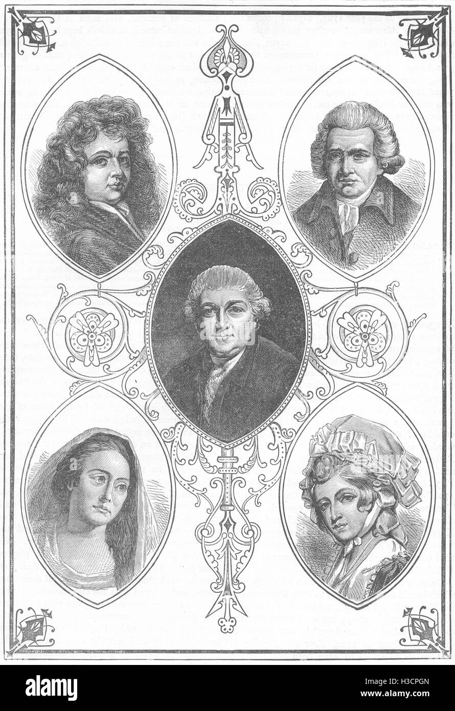DRURY LANE CELEBRITIES Betterton;Mrs Pritchard;Garrick;Macklin;Robinson c1880. 'Old & New London', Cassell & Co Stock Photo