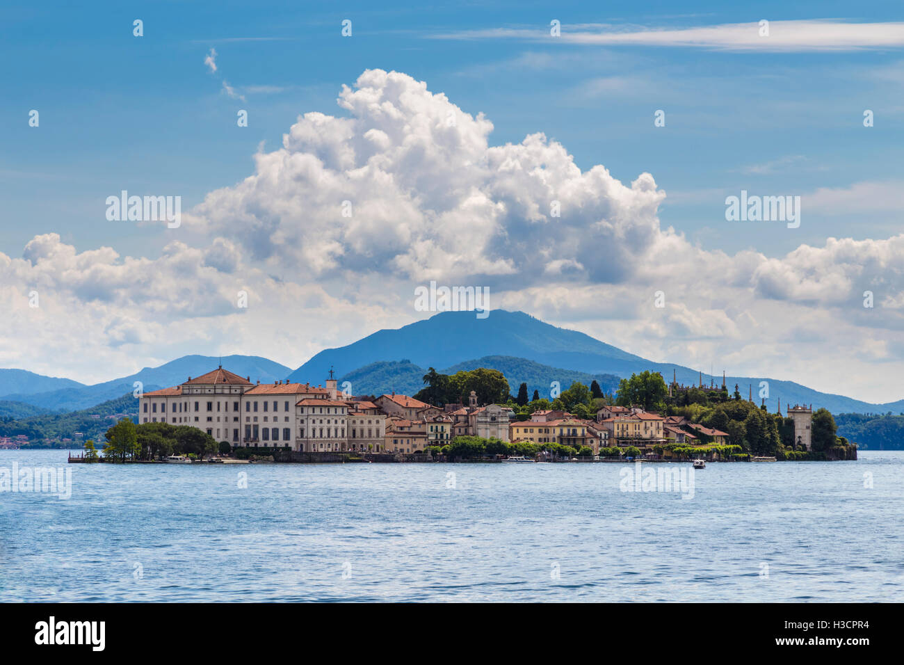 View of Isola Bella from the shore of Baveno in a spring day, Piedmont, Italy. Stock Photo