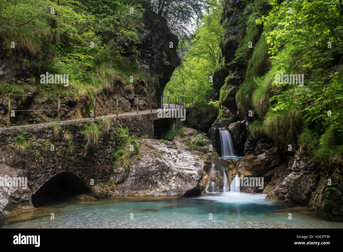 Two waterfalls along the Vertova trail, Val Seriana, Bergamo province, Lombardy, Italy. Stock Photo
