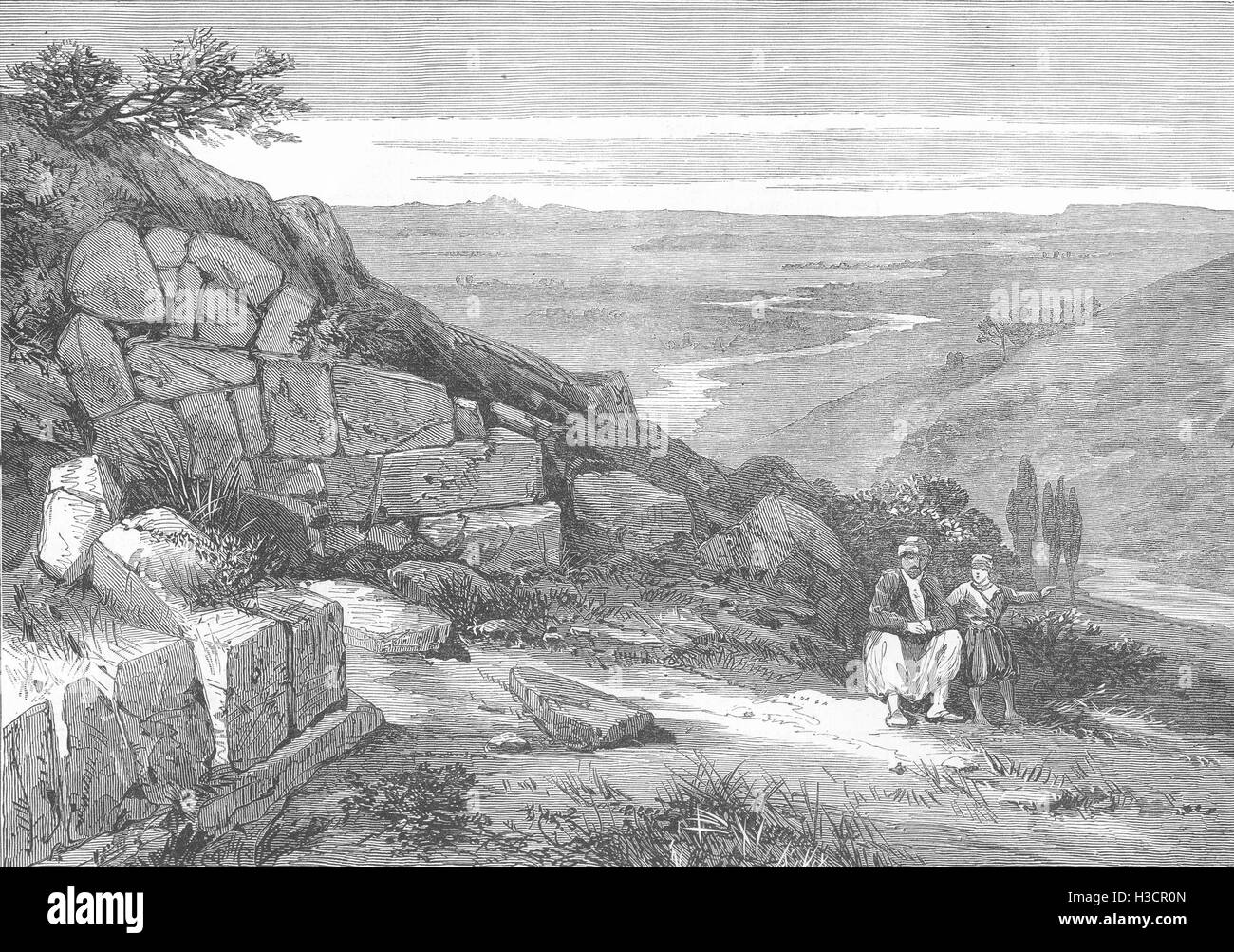 BIGA PENINSULA Entry through Ancient Cyclopean walls of Gergis,Bournabashi 1877. The Illustrated London News Stock Photo