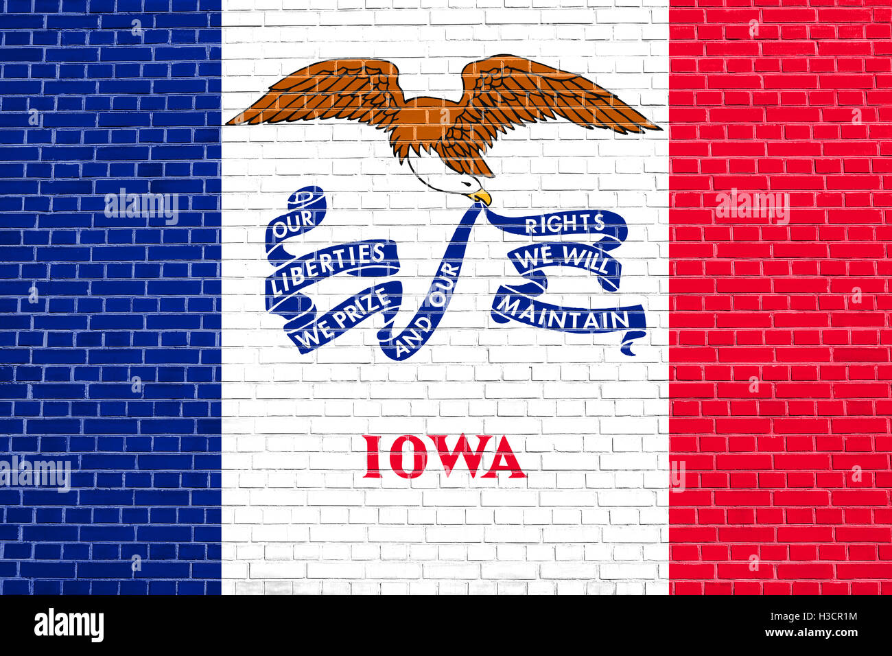 Iowan official flag, symbol. American patriotic element. USA banner. United States of America background. Flag of the US state Stock Photo