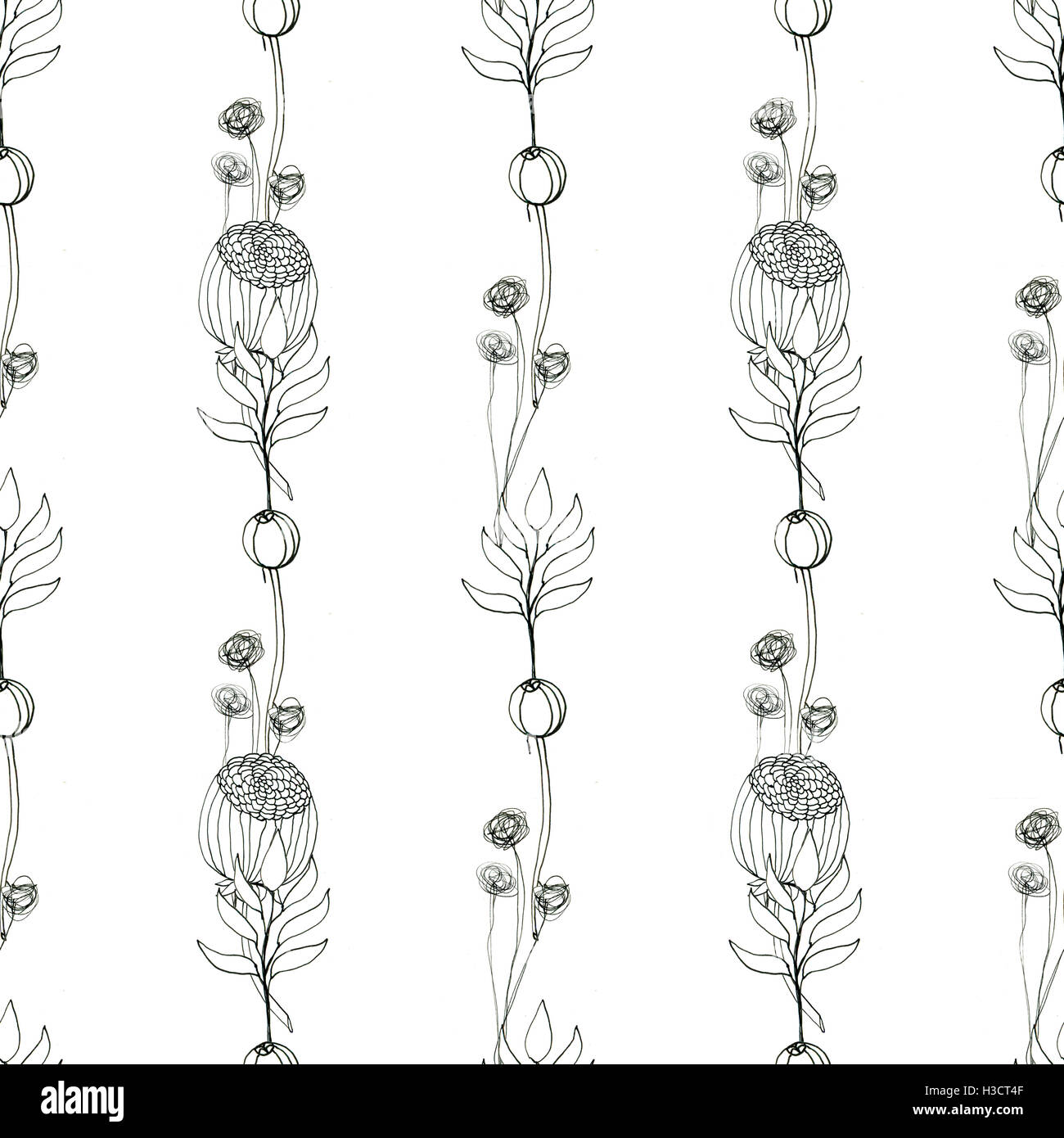 Seamless floral with abstract black and white flowers Stock Photo - Alamy