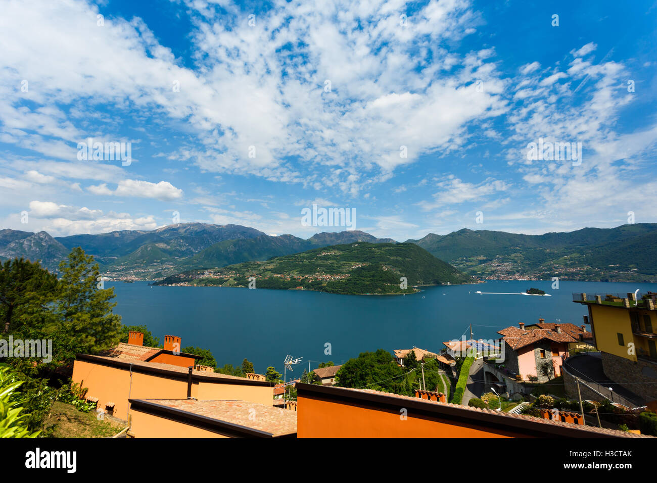 Landscape of Monte Isola Island in North Italy Stock Photo