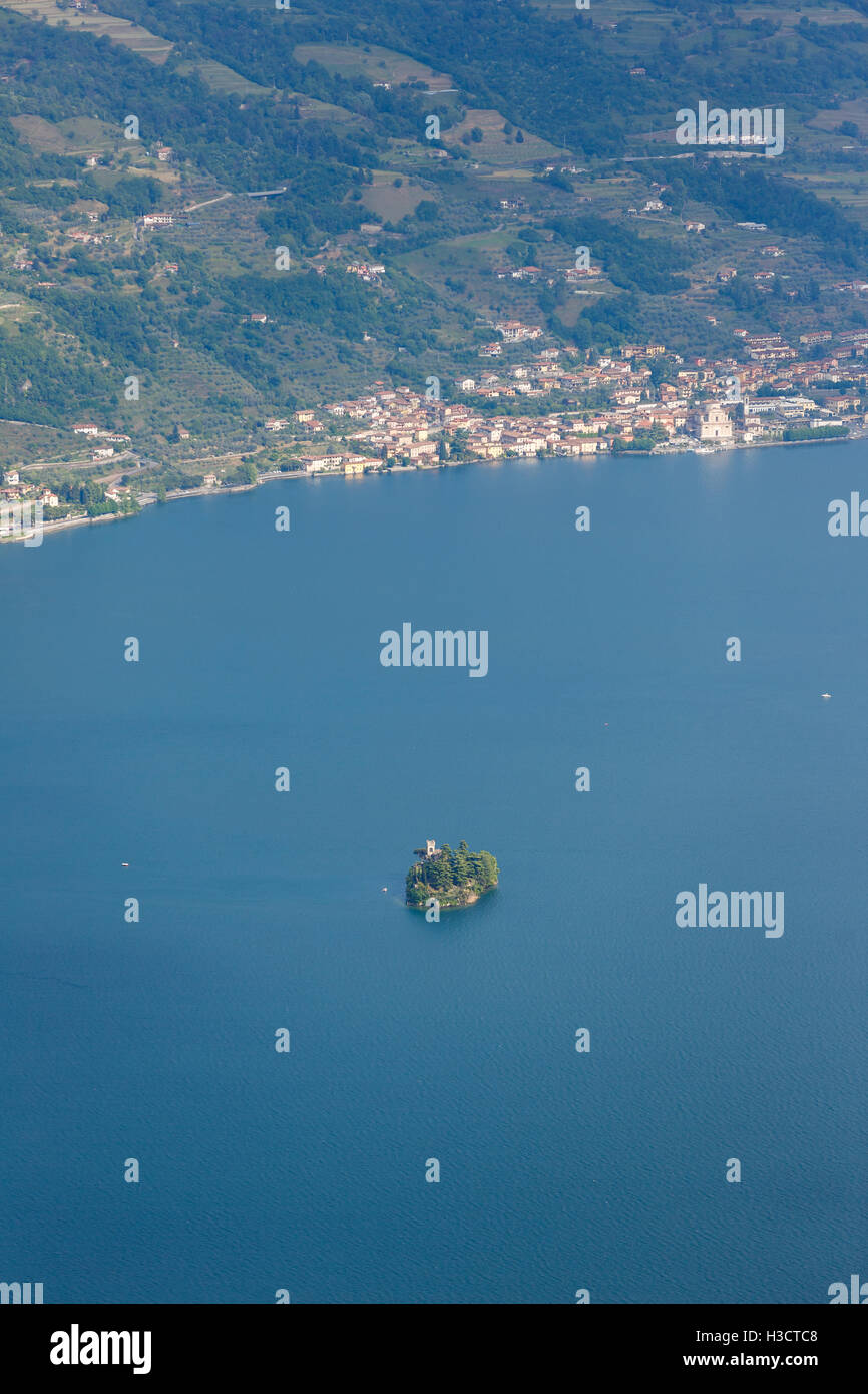 Landscape of Lake Iseo from aerial view, North Italy Stock Photo