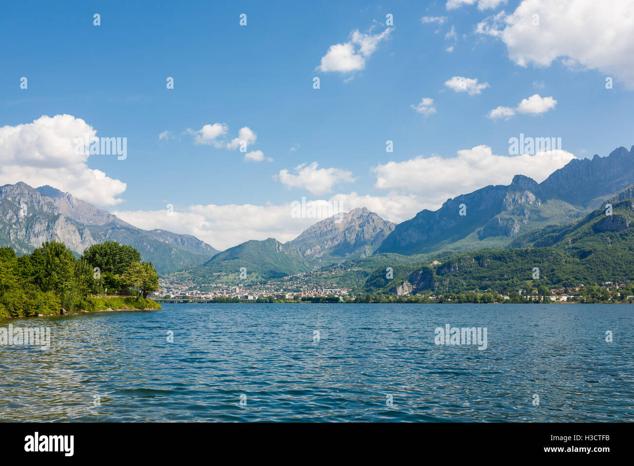 View of the landscape of Lake Garlate at summer time, Italy Stock Photo