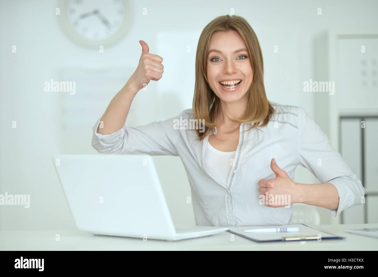 young woman   with laptop Stock Photo