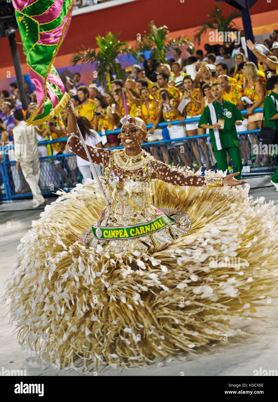 Brazil, State of Rio de Janeiro, City of Rio de Janeiro, Samba Dancer in the Carnival Parade at The Sambadrome Marques de Sapuca Stock Photo