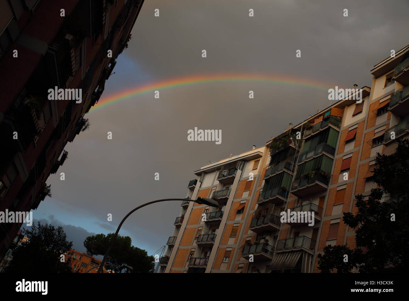 Roma, Italy. 05th Oct, 2016. A rainbow after a storm appears in the ...